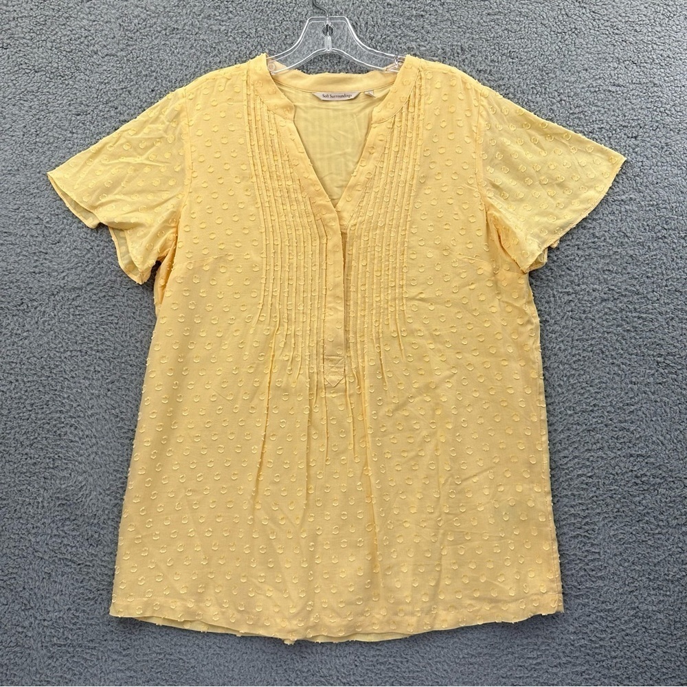Soft Surroundings Off Short Top Pleated Flowy Golden Haze Yellow Women's Small